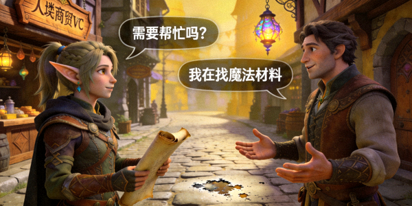 角色扮演游戏中AI驱动的非玩家角色与玩家进行自然对话的场景截图