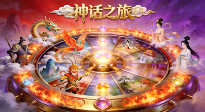 神话之旅老虎机游戏画面，展示古代神话角色与奇幻场景